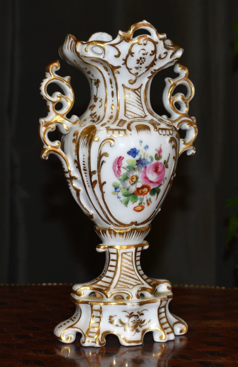 Limoges Porcelain Vase, Floral Decor, Gallant Scene, Characters, Hand Painted.-photo-1