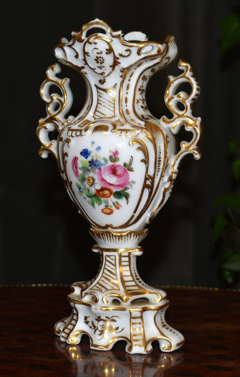 Limoges Porcelain Vase, Floral Decor, Gallant Scene, Characters, Hand Painted.-photo-2