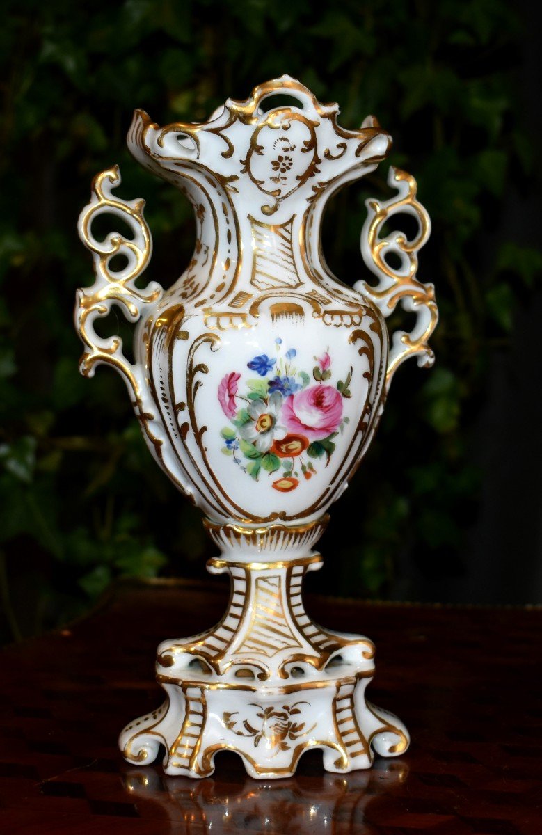 Limoges Porcelain Vase, Floral Decor, Gallant Scene, Characters, Hand Painted.