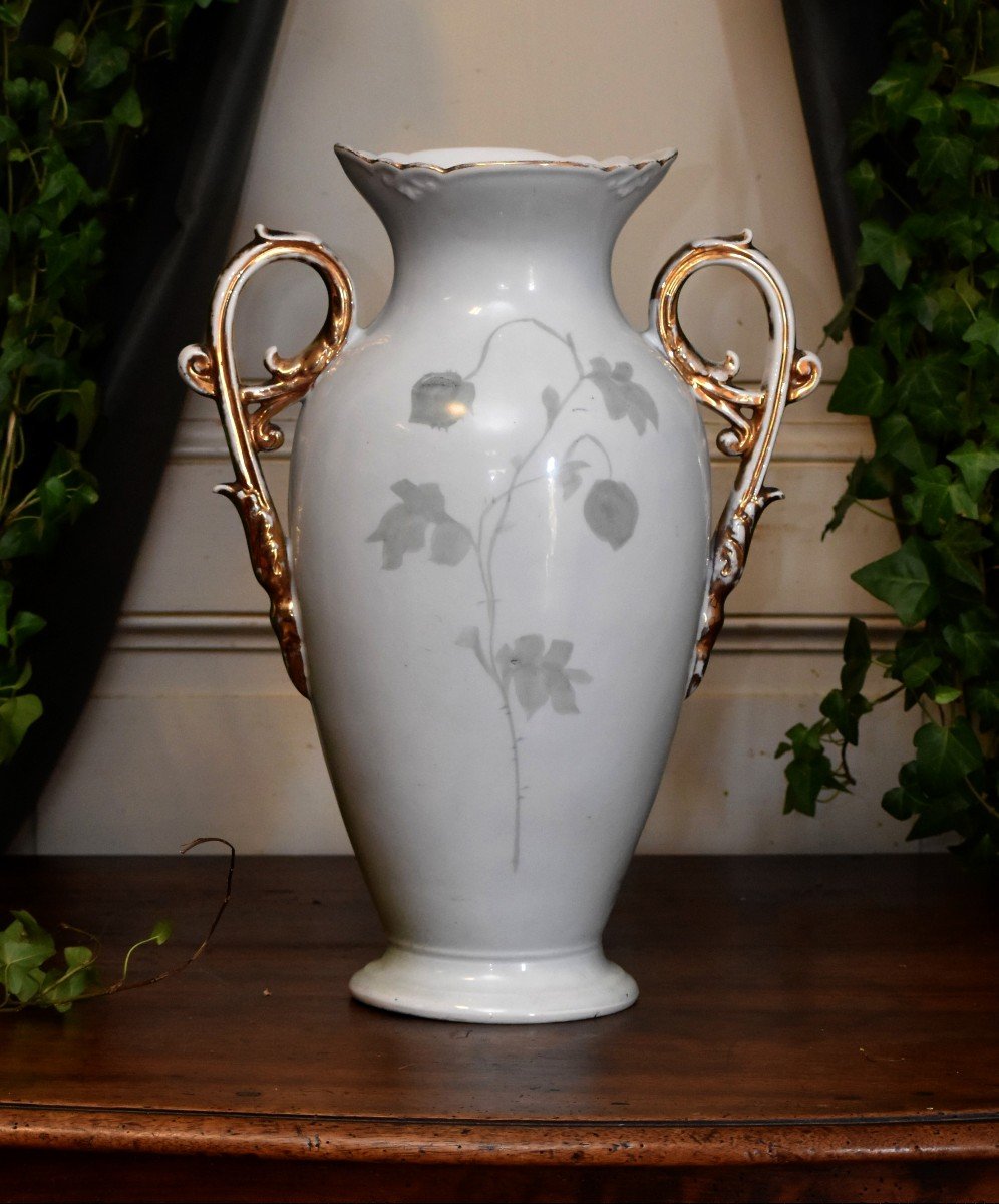 Grand  Vase En Porcelaine De Limoges Peint Main, XIXe , Napoléon III , Coquelicots Et Marguerites.-photo-2
