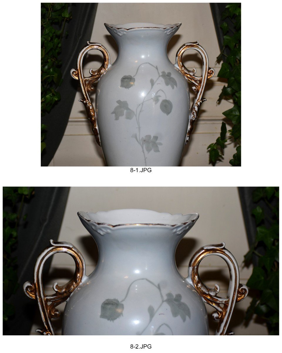 Grand  Vase En Porcelaine De Limoges Peint Main, XIXe , Napoléon III , Coquelicots Et Marguerites.-photo-4