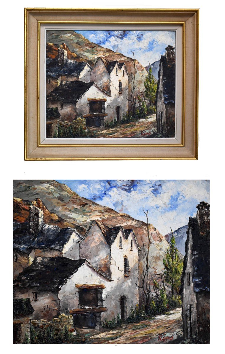 Pair Of Paintings Signed Régis, View Of Village, Montméjean In Aveyron And Saint Geniès-photo-3