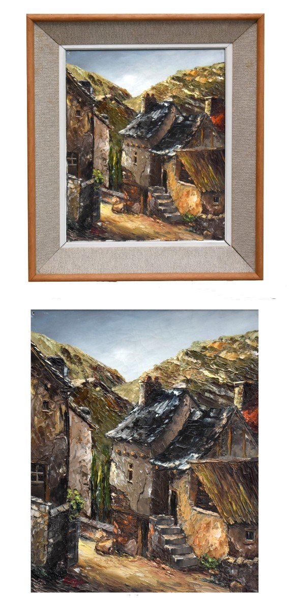 Pair Of Paintings Signed Régis, View Of Village, Montméjean In Aveyron And Saint Geniès-photo-4