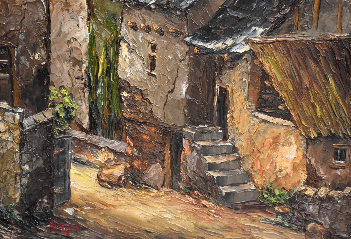 Pair Of Paintings Signed Régis, View Of Village, Montméjean In Aveyron And Saint Geniès-photo-5
