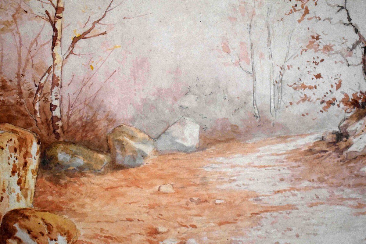 Jean Baptiste Jaffeux ( 1906-1982), école De Murol , Paire d'Aquarelles , paysage d'un  Sous Bois Et  d'une Rivière.-photo-3