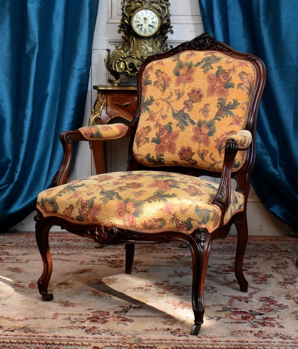 Paire De Fauteuils De Style Louis XV En Palissandre ( Possibilité d'Un Troisième Fauteuil ). Epoque Napoléon III-photo-1