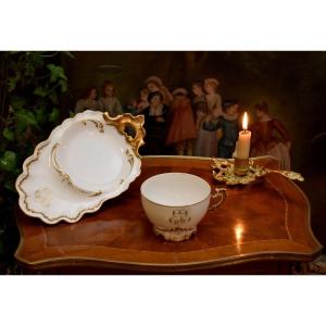 Lunch In Limoges Porcelain, Large Cup Monogrammed Er In Fine Gold, Late XIX