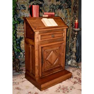 Louis XIII Style Oratory Furniture, Lectern - Writing Desk In Solid Walnut.