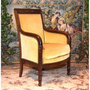 Bergere In Mahogany Empire Period, Jacob Feet, Decor Of Palmettes And Palmiform Capitals.