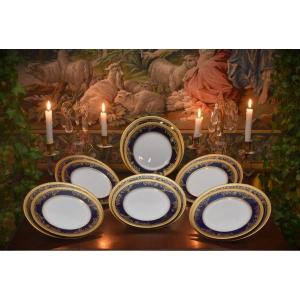 Suite Of Haviland Plates, Pompadour Model, Oven Blue And Inlay,