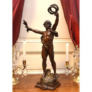 Louis Auguste Moreau , Statue  d'un Athlète de la Rome et Grèce Antique  ,  Le Triomphe , sculpture  en Régule, double patine 