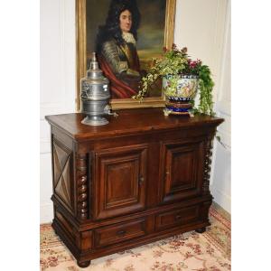 Low Louis XIII Buffet In Walnut, Diamond Points And Twists.