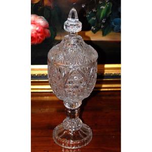 Large Covered Pot Forming Bezel Or Candy Box In Cut Crystal, Large Cup, Pokal