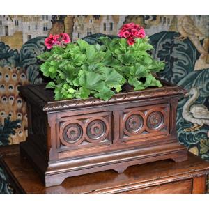 Renaissance Style Wooden Planter, Henry Ii. Massive Oak .