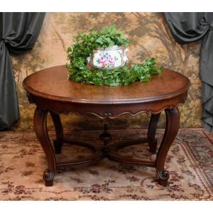 Grande Table ovale   De Milieu De Salle à Manger, Guéridon En Chêne De Style Louis XV , 4 Pieds Et Entrejambe