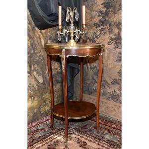 Guéridon De Style Louis XV Dessus Marbre Et Bronzes Ciselés , Table De Milieu Ou d'Appoint XIXe
