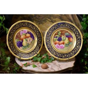 Pair Of Decorative Plates With Hand-painted Decor, Gold Inlay And Gold Paste Relief; 