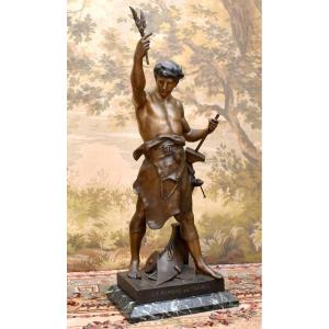 Emile Picault, Statue Entitled "the Olive Tree" "the Branch Of Labor", Sculpture In Regulate 