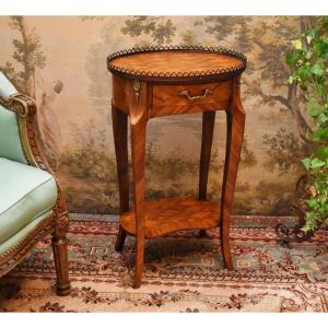 Louis XV Style Pedestal Table In Brass Gallery Marquetry, Small Living Room Table, Side Table