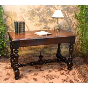 Louis XIII Style Mid-century Desk With Baluster Legs And Spacer, Can Be Used As A Console Table