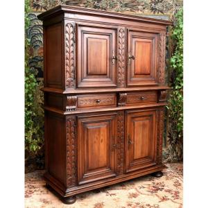 Buffet  XVIIe  à 4 Vantaux  En Noyer Massif époque Renaissance - Louis XIII, Armoire  4 Portes 