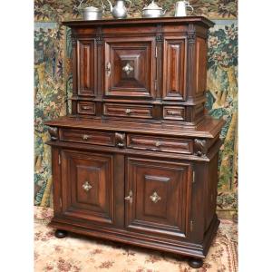  Buffet Louis XIII à Retrait,  Double Corps  En Noyer à Diminutif d'époque XVIIème, noyer