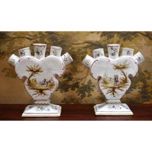 Pair Of Tulip Vases, Earthenware Flower Pots, Apocryphal Mark Widow Perrin, By Samson