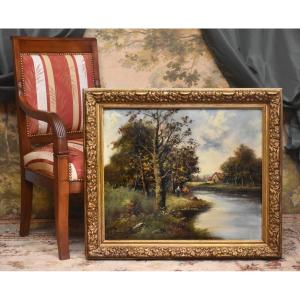 Oil Painting On Canvas, Barbizon, Animated Landscape, French School Of The 19th Century, 