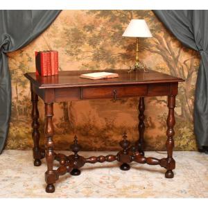Table à écrire , bureau de style Louis XIII - Louis XIV en bois ciré, pieds en  balustre, XIXe