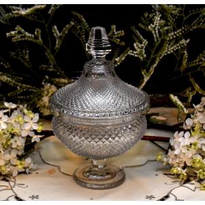 Drageoir En Cristal  Le Creusot / Baccarat, Vers 1840, Compotier , Pointes De Diamants,  XIXe