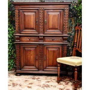 17th Century Buffet With 4 Doors In Solid Walnut, Renaissance Period - Louis XIII, 4-door Wardrobe 
