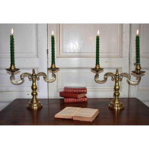 Pair Of Candlesticks, Two-arm Chandeliers, Brass Candelabra, Dutch Style