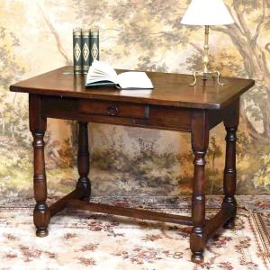 Louis XIII - Louis XIV Style Oak Desk, Small Kitchen Or Living Room Table, Late 19th Century