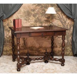 Large Louis XIII - Louis XIV Style Writing Desk With Baluster Legs, 19th Century