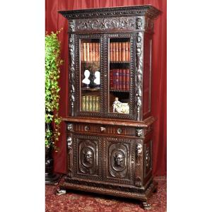 Renaissance Style Display Case, Buffet Double-glazed Bookcase, Mascarons, Caryatids