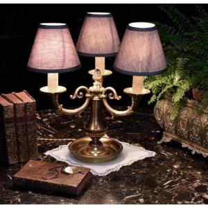 Bouillotte Bronze Lamp With Three Light Arms, Three-light Desk Lamp