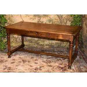 Cherry Wood "farmhouse-style" Dining Or Kitchen Table, 1 Drawer, Center Desk