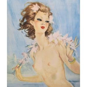 "elegant," A Lithograph By Eugene Leliepvre Depicting A Young Woman With Bare Breasts, For "naked Elegance"