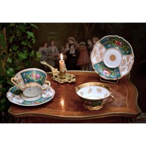 Paire De grandes Tasses En Porcelaine De Limoges pour Bouillon , Chocolat Etc.. peint main