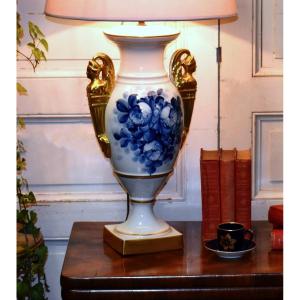 Grand pied de Lampe En Porcelaine De Limoges, Décor Floral Peint Main,  Atelier Marcel Caffy
