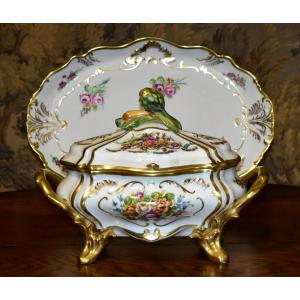 Large Soup Tureen And Serving Dish In Hand-painted Limoges Porcelain,