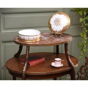 Grand Coffret peint main, boite en Porcelaine De Limoges, Bonbonnière Double Incrustation Or