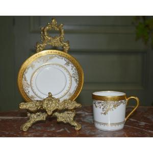 Haviland Limoges , Tasse de collection en porcelaine double incrustation or poli à l'agate