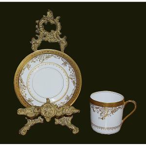 Haviland Limoges , Tasse de collection en porcelaine double incrustation or poli à l'agate