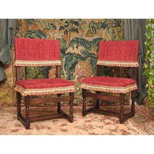 Pair Of Renaissance-style Chairs—louis XIII Style With Flat, Short Backrests