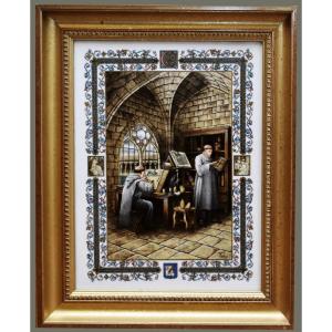 Pierre Hugo, Plaque En Porcelaine Peinte Main , Scriptorium , Moines , Moyen-Age, Enluminure