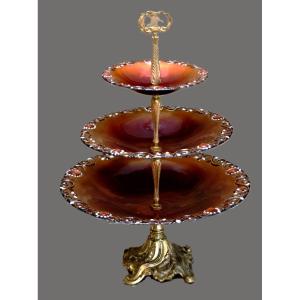 R. Bonhomme Limoges, Enamel Centerpiece, 3 Limoges Enamel Candy Bowls