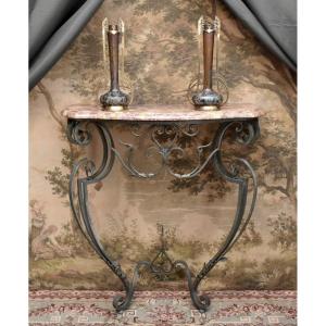Louis XV-style Wrought-iron Console Table With A Marble Top