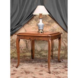 Louis XV-style Game Table Or Pedestal Table, With A Removable Top Covered In Leather Or Crimped Fabric.