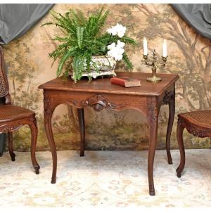 Regency-era Coffee Table—louis XV Style—made Of Waxed Oak, With Rocaille And Quatrefoil Motifs, 18th Century